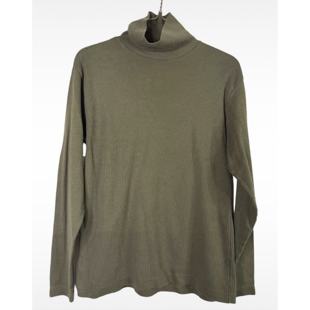 Bobbie Brooks Olive Green Women's Ribbed Turtleneck Top Medium Trendy Fall Tee